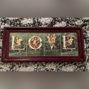 Beautiful vintage framed Victorian angel’s which reads LOVE